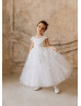 Pearl Beaded Ivory Lace Tulle Flower Girl Dress